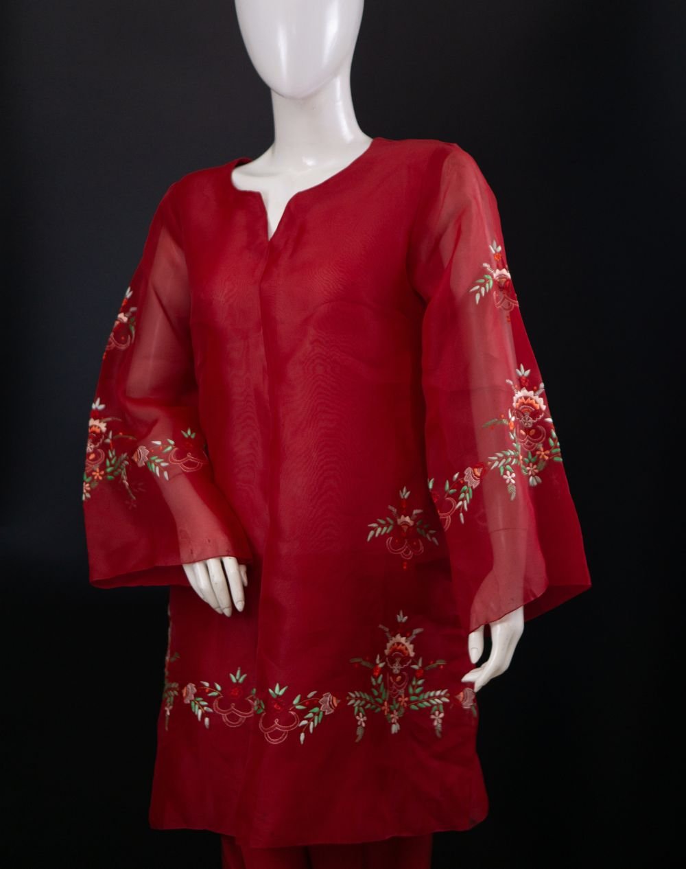 organza shirt co-ord set with embroidery