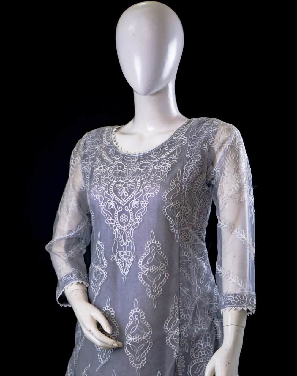 formal net chikankari dress in Pakistan