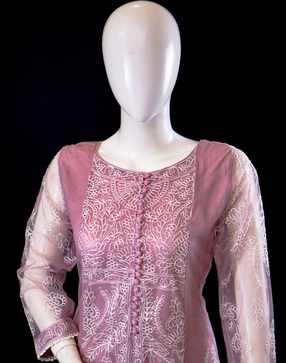 formal net chikankari panel shirt dress in Pakistan